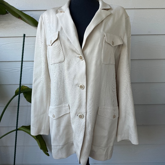 WORTH | 100% Pure Silk Blazer Jacket | Size 14 | Beige Neutral Elegance - Picture 1 of 7